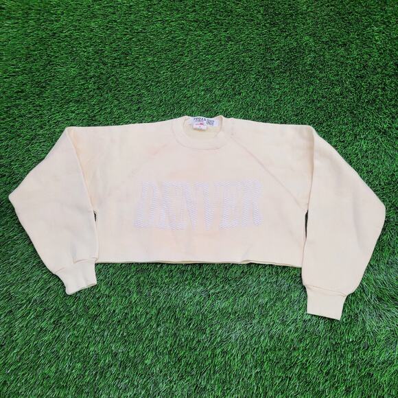 Vintage Denver Cropped Sweatshirt Womens Medium 19x14 Beige - Picture 1 of 14